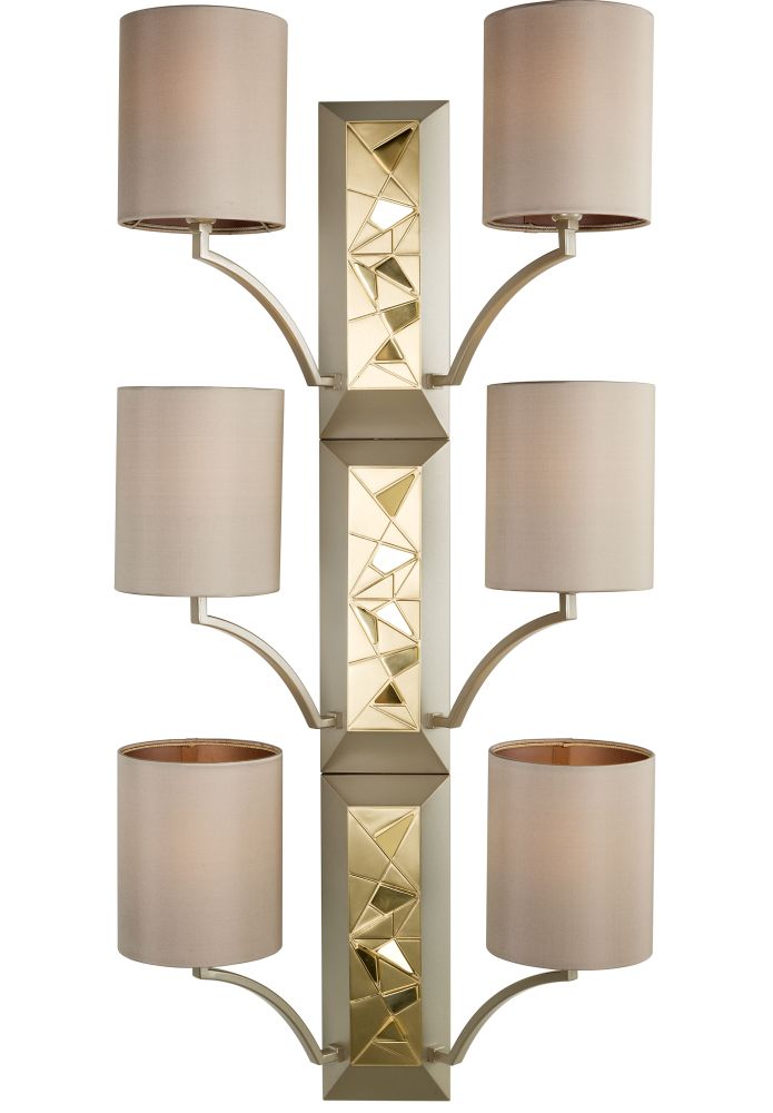 Chic tall Italian metal wall light with 6 shades and gold accents ...