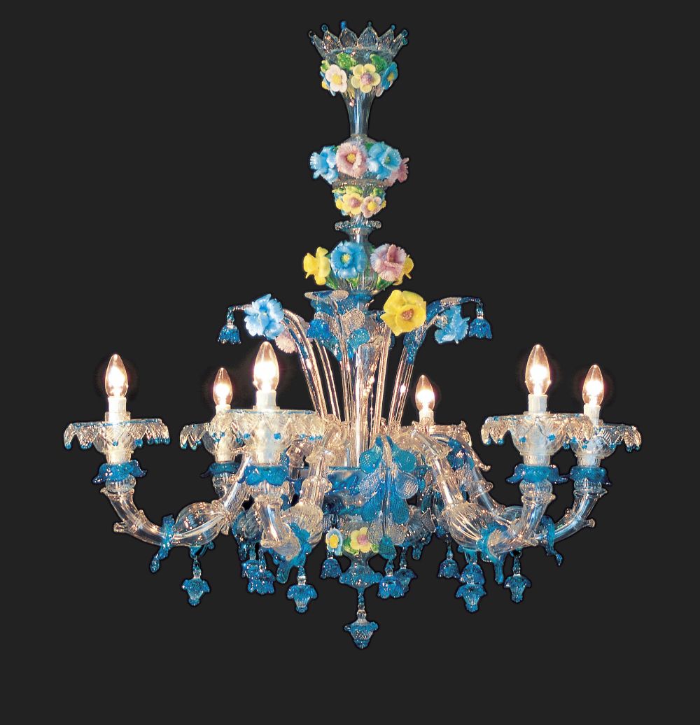 Modern Rezzonico style Venetian chandelier with flowers in custom colors