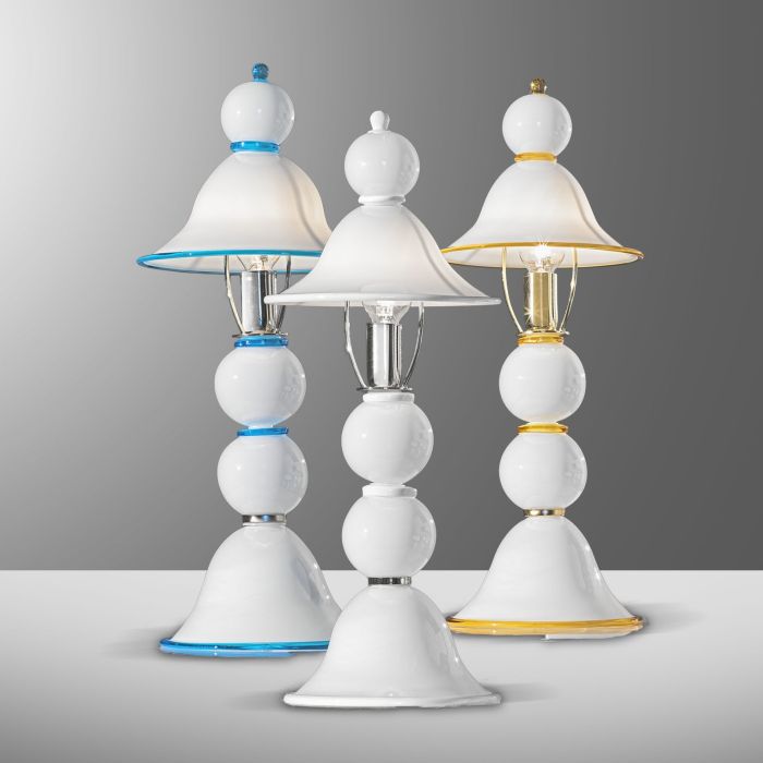 White art deco Murano glass lamp with 5 colour options